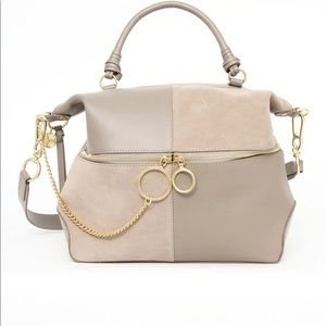 NWT! See by Chloé Emy Patchwork Leather And Suede Shoulder Bag Medium Si…
